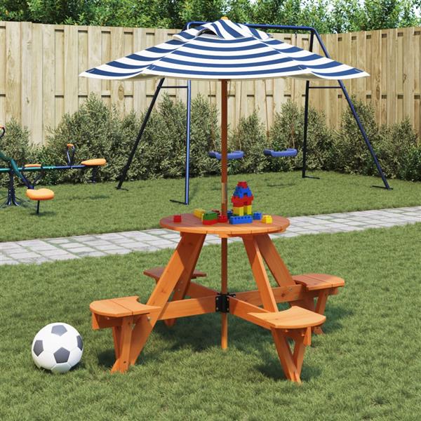 Grote foto vidaxl picknicktafel voor 4 kinderen met parasol rond vurenhout tuin en terras tuinmeubelen