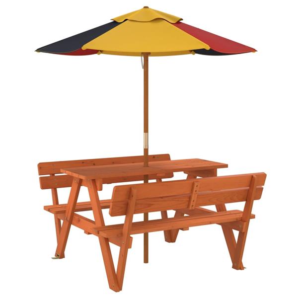 Grote foto vidaxl picknicktafel voor 4 kinderen met parasol massief vurenhout tuin en terras tuinmeubelen