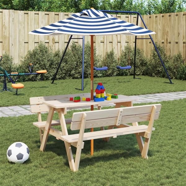 Grote foto vidaxl picknicktafel voor 4 kinderen met parasol massief vurenhout tuin en terras tuinmeubelen