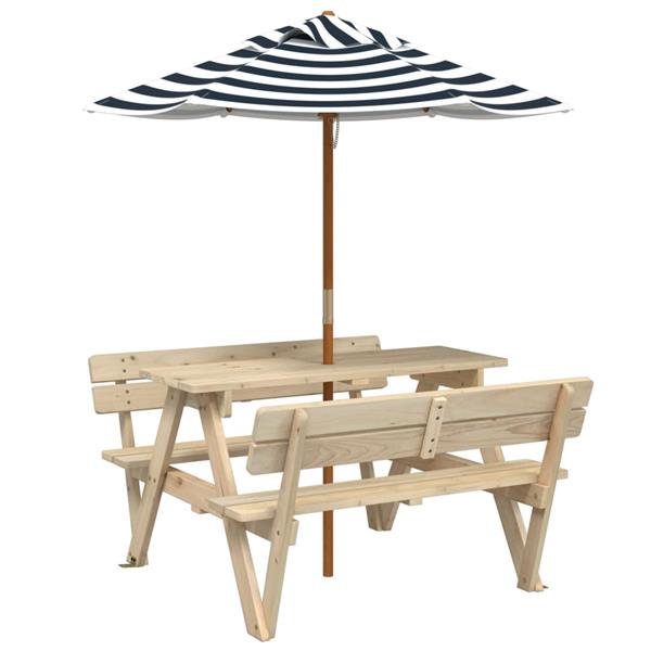 Grote foto vidaxl picknicktafel voor 4 kinderen met parasol massief vurenhout tuin en terras tuinmeubelen