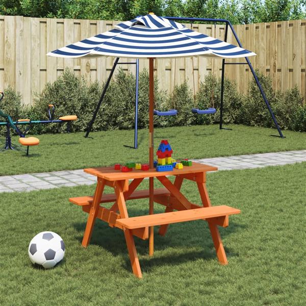 Grote foto vidaxl picknicktafel voor 4 kinderen met parasol massief vurenhout tuin en terras tuinmeubelen