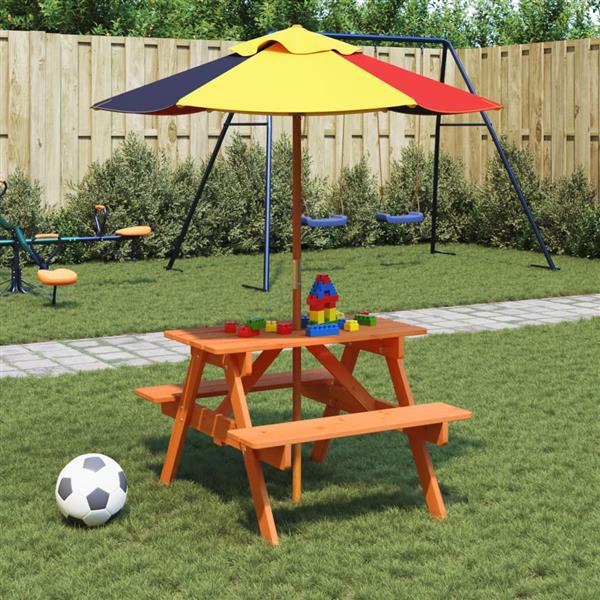 Grote foto vidaxl picknicktafel voor 4 kinderen met parasol massief vurenhout tuin en terras tuinmeubelen