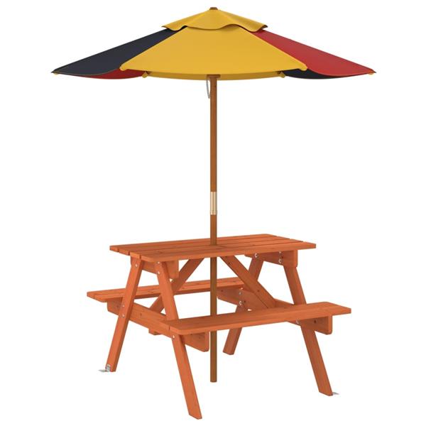 Grote foto vidaxl picknicktafel voor 4 kinderen met parasol massief vurenhout tuin en terras tuinmeubelen