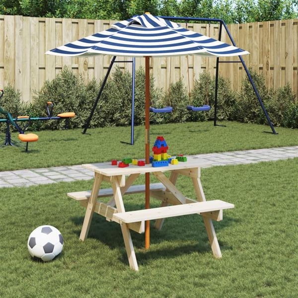 Grote foto vidaxl picknicktafel voor 4 kinderen met parasol massief vurenhout tuin en terras tuinmeubelen