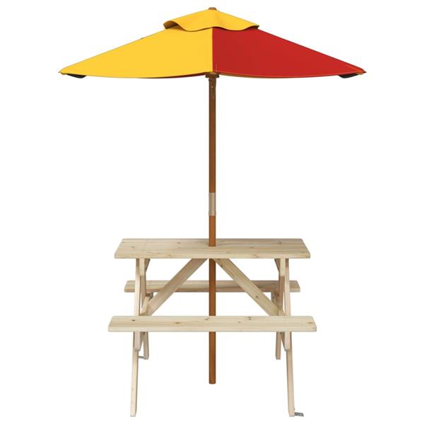 Grote foto vidaxl picknicktafel voor 4 kinderen met parasol massief vurenhout tuin en terras tuinmeubelen