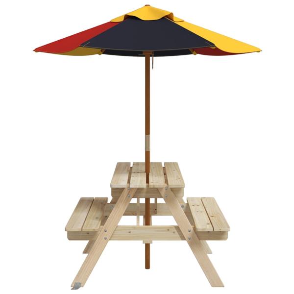 Grote foto vidaxl picknicktafel voor 4 kinderen met parasol massief vurenhout tuin en terras tuinmeubelen