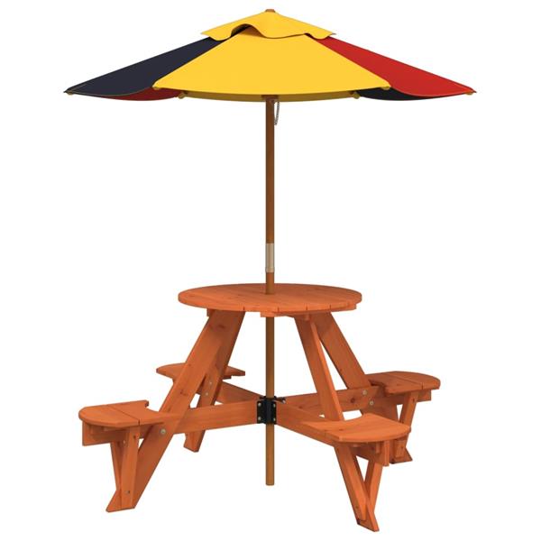 Grote foto vidaxl picknicktafel voor 4 kinderen met parasol rond vurenhout tuin en terras tuinmeubelen