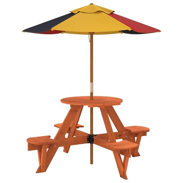 Grote foto vidaxl picknicktafel voor 4 kinderen met parasol rond vurenhout tuin en terras tuinmeubelen