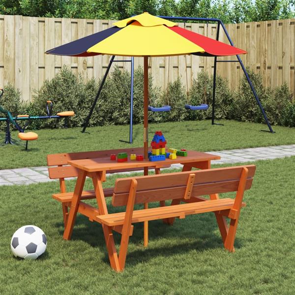 Grote foto vidaxl picknicktafel voor 4 kinderen met parasol massief vurenhout tuin en terras tuinmeubelen