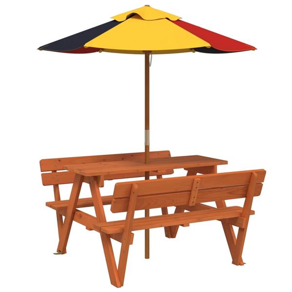 Grote foto vidaxl picknicktafel voor 4 kinderen met parasol massief vurenhout tuin en terras tuinmeubelen