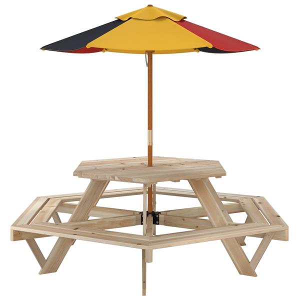 Grote foto vidaxl picknicktafel voor 4 kinderen met parasol zeshoekig vurenhout tuin en terras tuinmeubelen