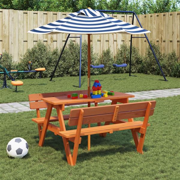 Grote foto vidaxl picknicktafel voor 4 kinderen met parasol massief vurenhout tuin en terras tuinmeubelen