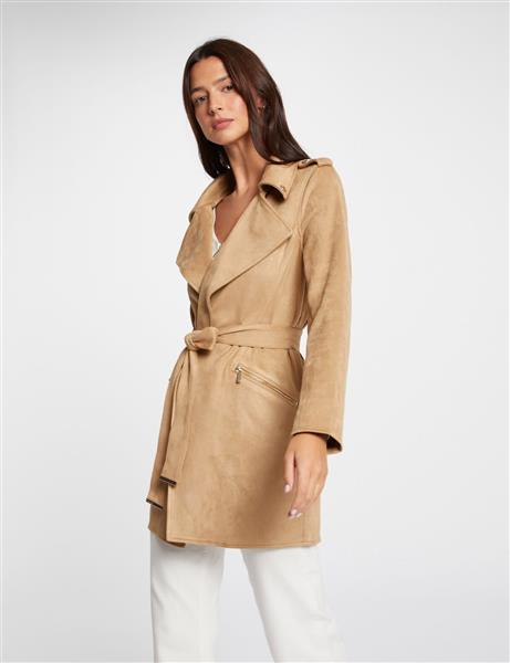 Grote foto belted long suede coat 242 garia beige kleding dames overige kledingstukken