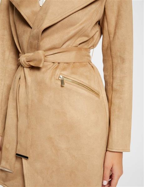 Grote foto belted long suede coat 242 garia beige kleding dames overige kledingstukken