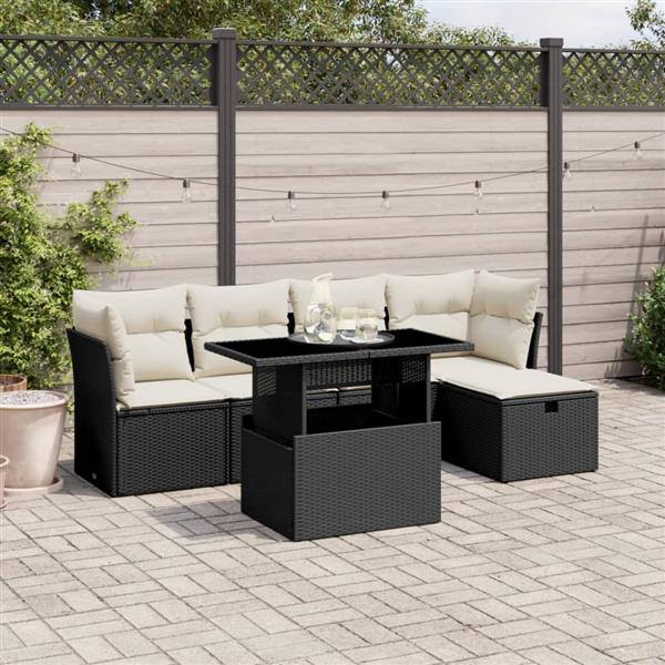 Grote foto vidaxl 6 delige loungeset met kussens poly rattan zwart tuin en terras tuinmeubelen