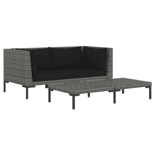 Grote foto vidaxl 3 delige loungeset halfrond poly rattan donkergrijs tuin en terras tuinmeubelen