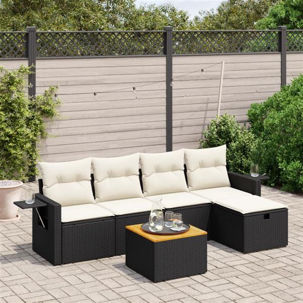 Grote foto vidaxl 6 delige loungeset met kussens poly rattan zwart tuin en terras tuinmeubelen