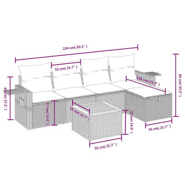 Grote foto vidaxl 6 delige loungeset met kussens poly rattan zwart tuin en terras tuinmeubelen