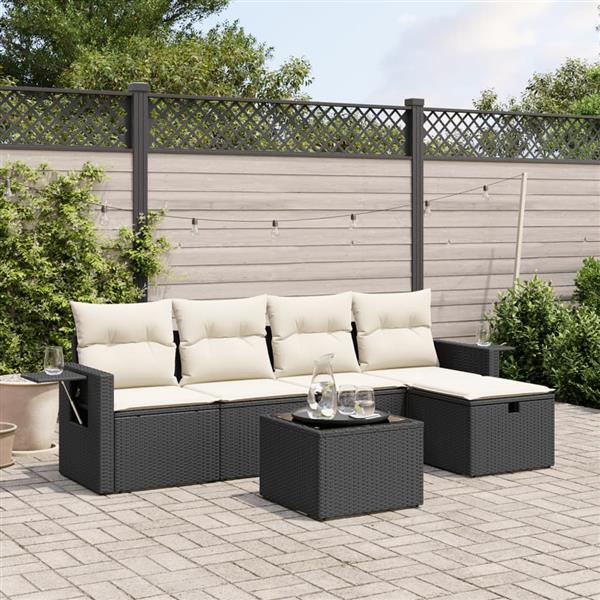 Grote foto vidaxl 6 delige loungeset met kussens poly rattan zwart tuin en terras tuinmeubelen