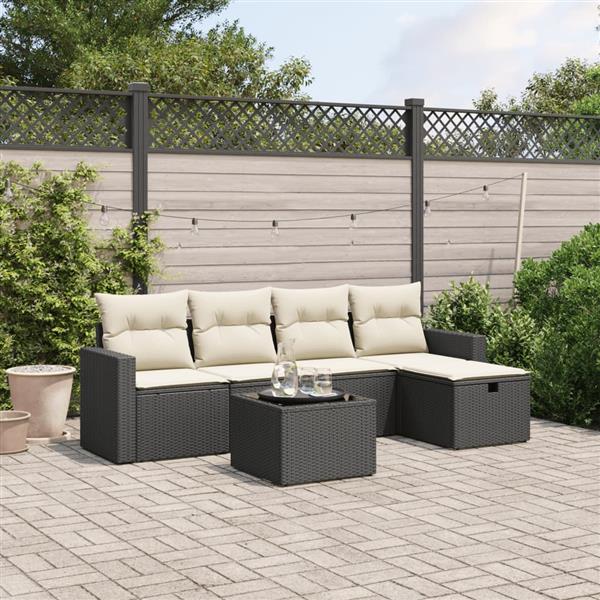 Grote foto vidaxl 6 delige loungeset met kussens poly rattan zwart tuin en terras tuinmeubelen