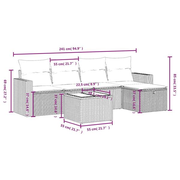 Grote foto vidaxl 6 delige loungeset met kussens poly rattan zwart tuin en terras tuinmeubelen