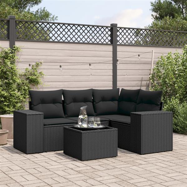 Grote foto vidaxl 5 delige loungeset met kussens poly rattan zwart tuin en terras tuinmeubelen