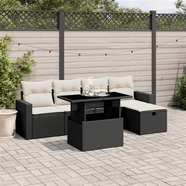 Grote foto vidaxl 6 delige loungeset met kussens poly rattan zwart tuin en terras tuinmeubelen