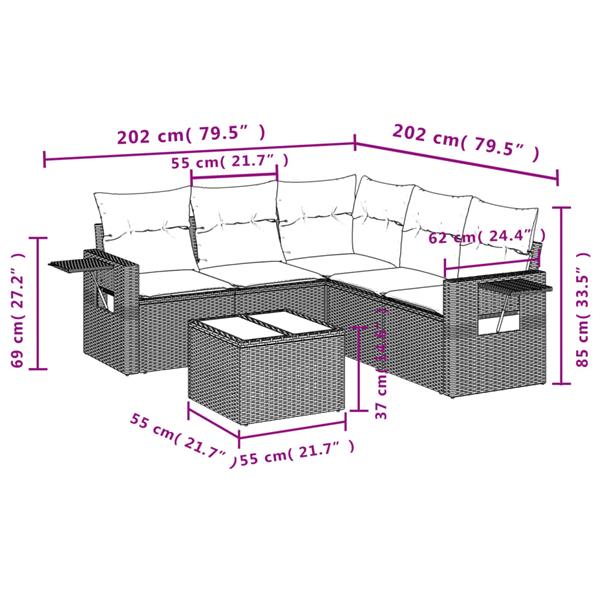 Grote foto vidaxl 6 delige loungeset met kussens poly rattan zwart tuin en terras tuinmeubelen