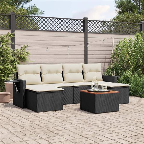 Grote foto vidaxl 7 delige loungeset met kussens poly rattan zwart tuin en terras tuinmeubelen