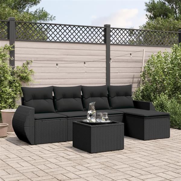 Grote foto vidaxl 6 delige loungeset met kussens poly rattan zwart tuin en terras tuinmeubelen