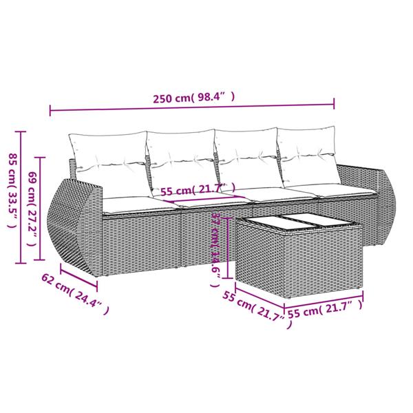 Grote foto vidaxl 5 delige loungeset met kussens poly rattan zwart tuin en terras tuinmeubelen