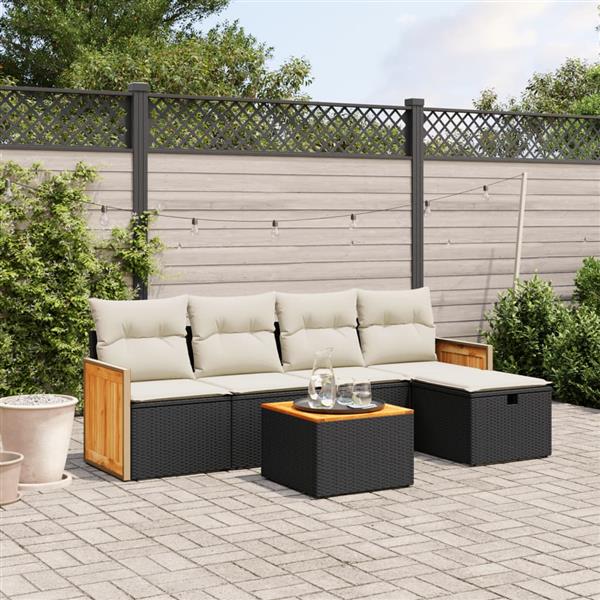 Grote foto vidaxl 6 delige loungeset met kussens poly rattan zwart tuin en terras tuinmeubelen