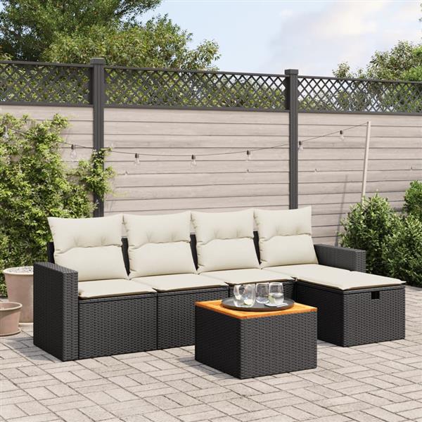 Grote foto vidaxl 6 delige loungeset met kussens poly rattan zwart tuin en terras tuinmeubelen