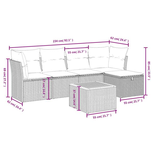 Grote foto vidaxl 6 delige loungeset met kussens poly rattan zwart tuin en terras tuinmeubelen