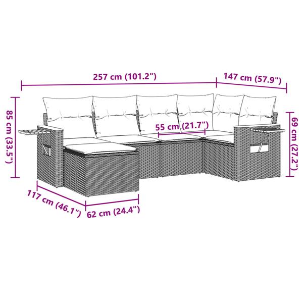 Grote foto vidaxl 6 delige loungeset met kussens poly rattan zwart tuin en terras tuinmeubelen