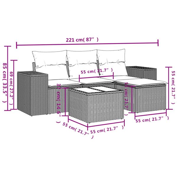 Grote foto vidaxl 5 delige loungeset met kussens poly rattan zwart tuin en terras tuinmeubelen