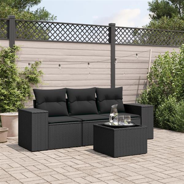 Grote foto vidaxl 4 delige loungeset met kussens poly rattan zwart tuin en terras tuinmeubelen