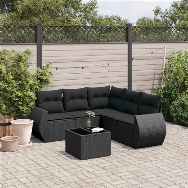 Grote foto vidaxl 6 delige loungeset met kussens poly rattan zwart tuin en terras tuinmeubelen