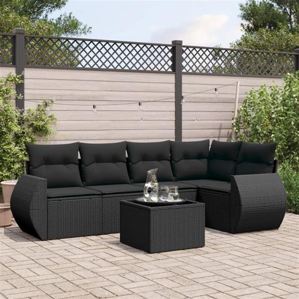 Grote foto vidaxl 6 delige loungeset met kussens poly rattan zwart tuin en terras tuinmeubelen