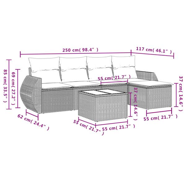 Grote foto vidaxl 6 delige loungeset met kussens poly rattan zwart tuin en terras tuinmeubelen