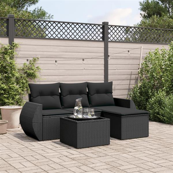 Grote foto vidaxl 5 delige loungeset met kussens poly rattan zwart tuin en terras tuinmeubelen