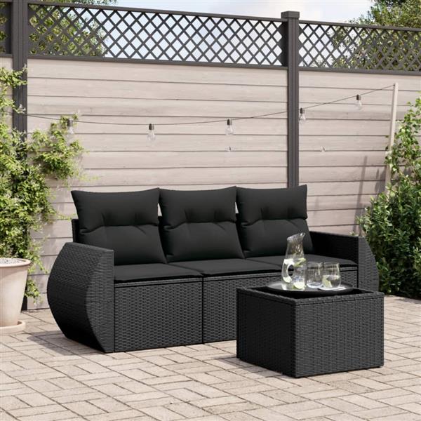 Grote foto vidaxl 4 delige loungeset met kussens poly rattan zwart tuin en terras tuinmeubelen