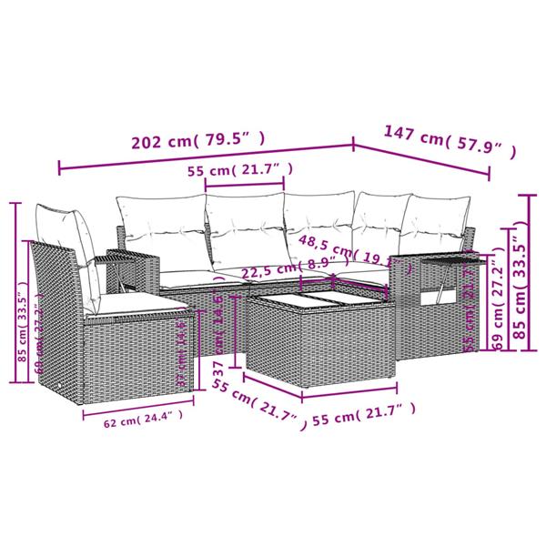 Grote foto vidaxl 6 delige loungeset met kussens poly rattan zwart tuin en terras tuinmeubelen