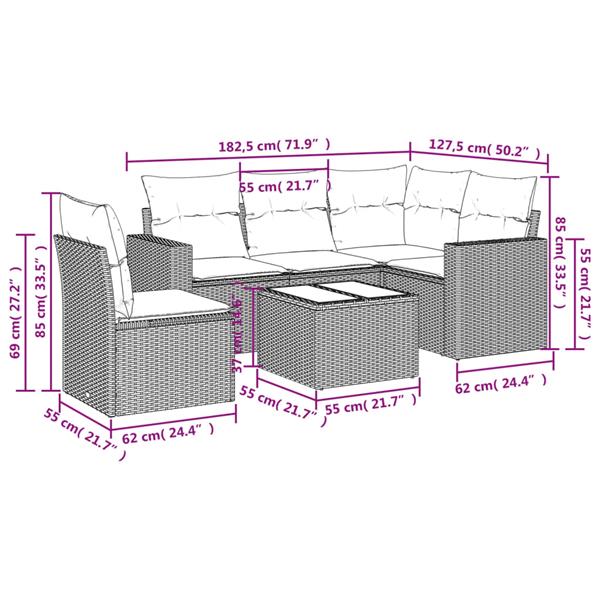 Grote foto vidaxl 6 delige loungeset met kussens poly rattan zwart tuin en terras tuinmeubelen