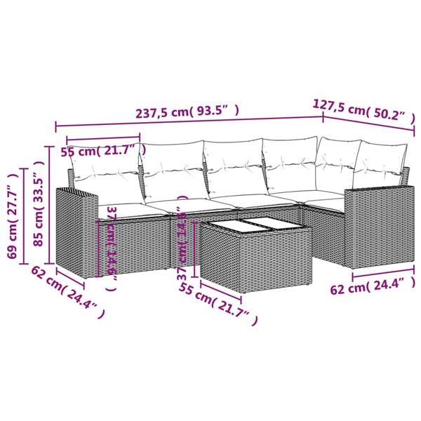 Grote foto vidaxl 6 delige loungeset met kussens poly rattan zwart tuin en terras tuinmeubelen