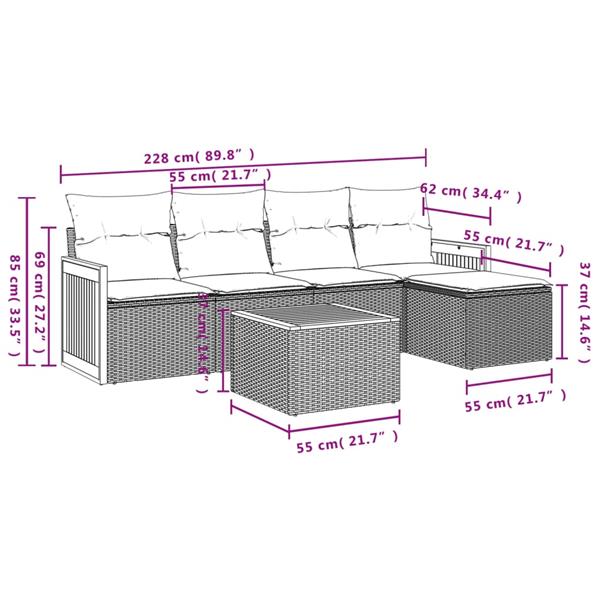 Grote foto vidaxl 6 delige loungeset met kussens poly rattan zwart tuin en terras tuinmeubelen