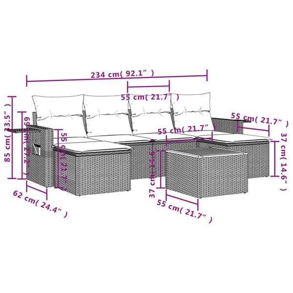 Grote foto vidaxl 7 delige loungeset met kussens poly rattan zwart tuin en terras tuinmeubelen