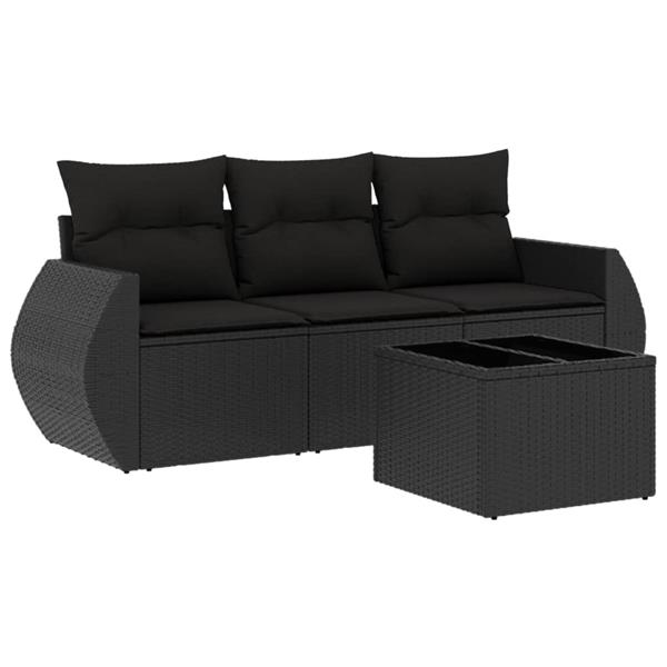 Grote foto vidaxl 4 delige loungeset met kussens poly rattan zwart tuin en terras tuinmeubelen