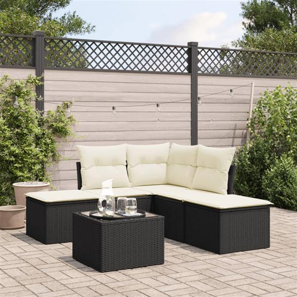 Grote foto vidaxl 6 delige loungeset met kussens poly rattan zwart tuin en terras tuinmeubelen