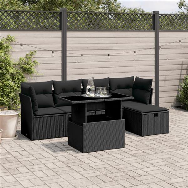 Grote foto vidaxl 6 delige loungeset met kussens poly rattan zwart tuin en terras tuinmeubelen